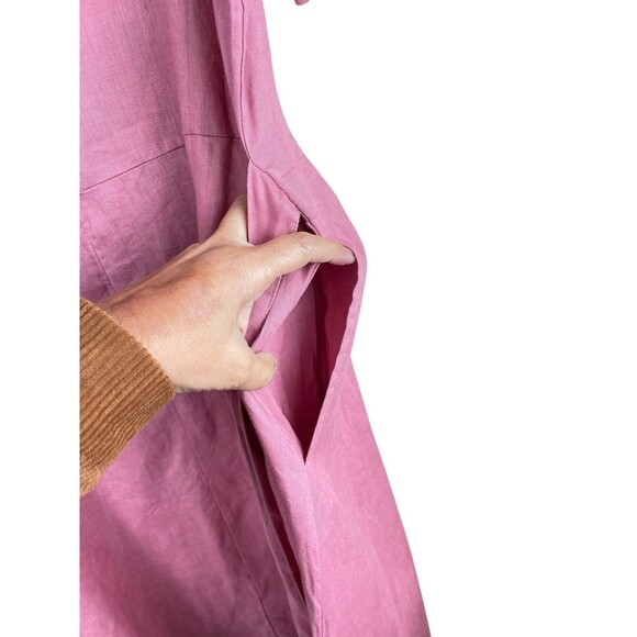 Grae Cove Linen Dress Tie Waist Pockets Rose Pink women’s  Size XL Knee Length - Picture 10 of 16